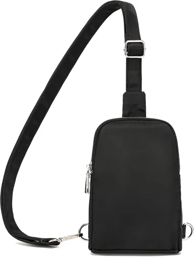 Pequeña bolsa cruzada, cangurera, elegante bolsa cruzada para viajes esenciales, regalos para mujeres, Nailon-Negro, Bolso bandolera