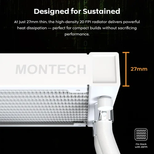 Miniatura 47 de MONTECH HyperFlow Digital 240 - Enfriador líquido de CPU, AIO de 9.449 in con bomba de 3100 RPM, 2 ventiladores E28 ARGB de 4.724 in, pantalla