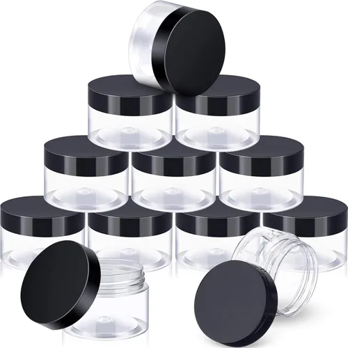Miniatura 25 de SATINIOR Paquete de 12 frascos de plástico con tapas, frascos redondos para cosméticos de viaje, para artículos de tocador, loción, crema