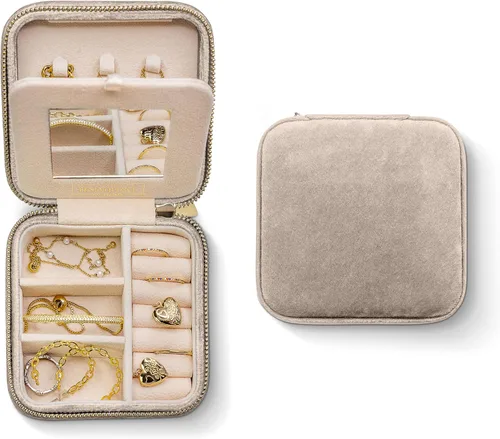 Joyeros de viaje de terciopelo afelpado para mujer, caja organizadora de joyas, estuche pequeño de viaje para joyería , organizador de aretes con