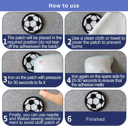 Miniatura 2 de Parches de felpilla para fútbol, 6 piezas, parches para planchar, para deporte, fútbol, para manualidades, chaquetas, ropa, vestido, sombrero