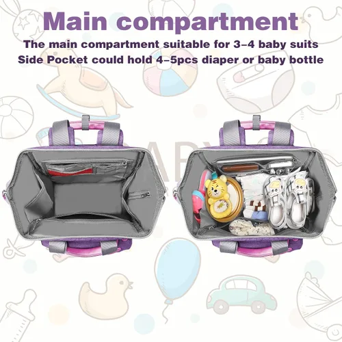 Miniatura 6 de Jiefeike Mochila para pañales, bolsa de bebé morada para mamá, papá, niñas, niños, bolsa de pañales de 15.6 pulgadas con bolsillos aislados, puerto
