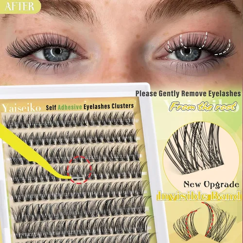 Miniatura 4 de Yaiseiko Pestañas autoadhesivas en racimo de extensiones de pestañas naturales con pinzas, no necesita pegamento, pestañas individuales