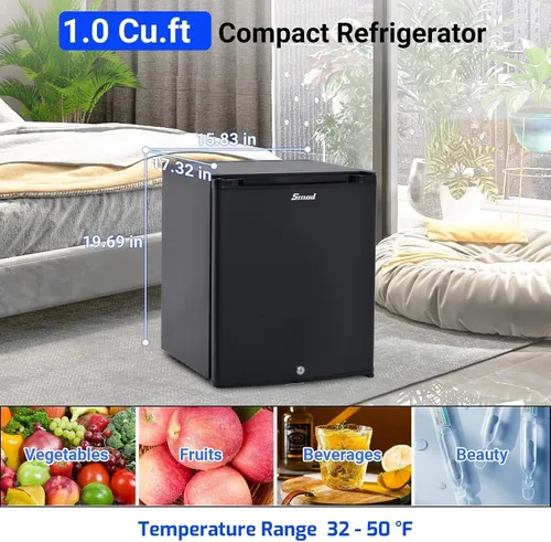 Miniatura 3 de Smad Mini Refrigerador con Cerradura de 1.0 pies cúbicos, Refrigerador para RV de 12V, 12V / 110V Súper Silencioso Refrigerador de 12V con Puerta