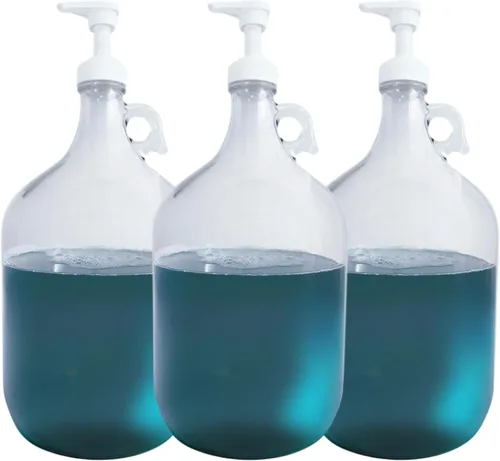 TidyFriend - Dispensador de vidrio con bomba de 128 onzas (paquete de 3), jarra recargable de 1 galón para jabón, detergente, desinfectante de