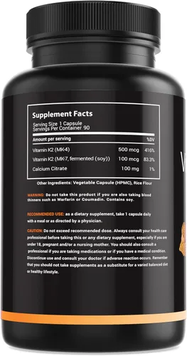 Miniatura 6 de Suplementos de vitamina K2 – Vitamina K2 de espectro completo MK7, MK4 y calcio – Vitamina K de alta resistencia funciona con vitamina D3 K2 5000 UI
