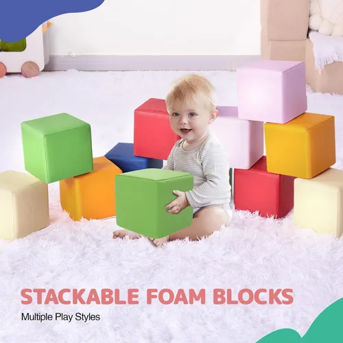 Miniatura 8 de Bloques de construcción de espuma para niños: 12 piezas de bloques de espuma de colores de piel sintética, juguetes de construcción para niños