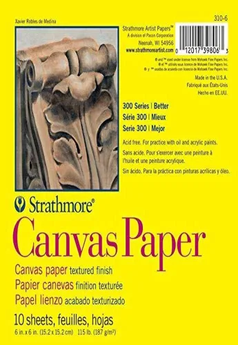 Strathmore Serie 300 - Paquete de papel de lienzo, encuadernado con pegamento, 6x6 pulgadas, 10 hojas (115lb/187g) - Papel de artista para adultos y