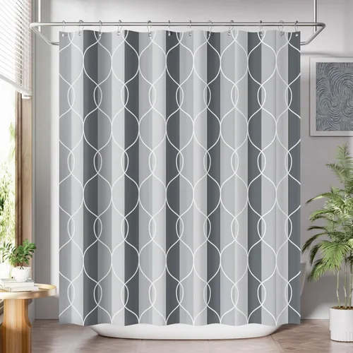 Miniatura 15 de AmazerBath Cortina de ducha azul, juegos de cortinas de ducha geométricas de tela con 12 ganchos para cortina de ducha, cortinas de ducha de Rayas
