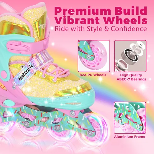 Miniatura 3 de Nattork Patines en línea para niños y niñas, patines ajustables con ruedas iluminadas para edades de 3 a 12 años, el mejor regalo de cumpleaños