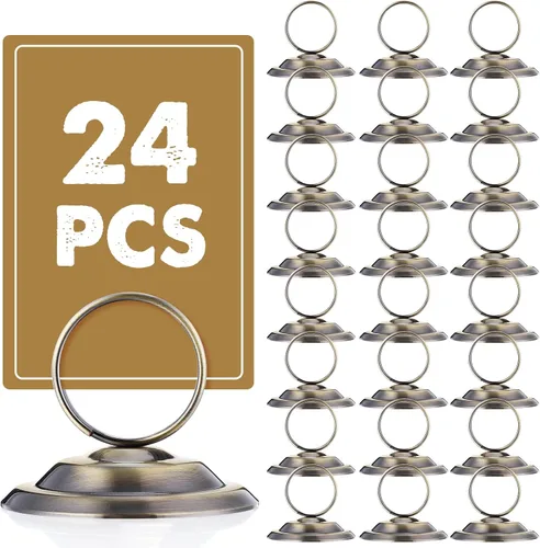 Miniatura 7 de MotiMind 24 soportes de metal para números de mesa, soportes de metal para números de mesa de boda, soportes para letreros de mesa para fotos, menú
