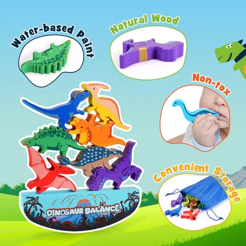 Miniatura 5 de IPOURUP Juguetes de dinosaurio para niños de 3 a 5: juguetes Montessori apilables de madera para niños de 3, 4, 5, 6, 7, 8 años, regalos