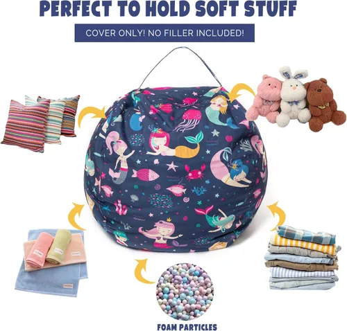 Miniatura 3 de LOLOMLO Funda para puf de almacenamiento de animales de peluche, para niños, mantas, toallas, puf (solo cubierta), sofá de lona con cremallera YKK