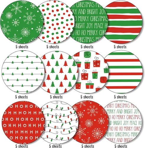 Miniatura 3 de Whaline 60 piezas de papel con patrón de Feliz Navidad HOHOHO, papel especial para árbol de Navidad, copo de nieve, papel decorativo