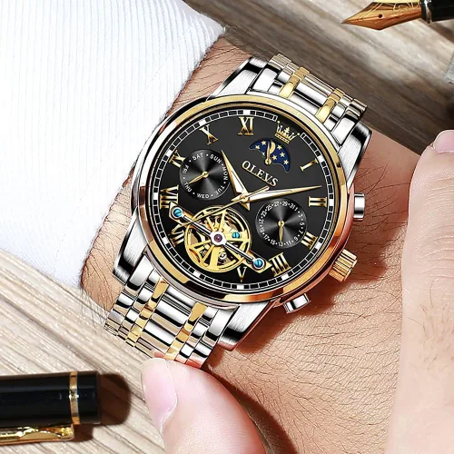 Miniatura 37 de OLEVS Relojes automáticos para hombre, esqueleto mecánico, de lujo, a la moda, reloj de pulsera luminoso impermeable