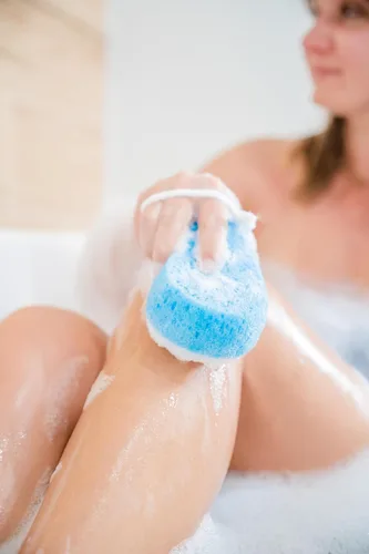 Miniatura 3 de Esponja corporal para baño y ducha para mujer, hombre, niños, paquete de 4 unidades, MR. Esponja energizante de doble cara de baño relajante masaje