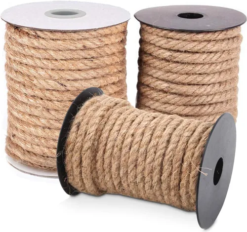 Miniatura 2 de Cuerda de yute de 0.394 in, 98 pies, cuerda de arpillera de yute natural, cuerda de arpillera de arpillera de 98.4 ft, cuerda para manualidades