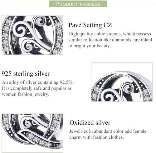 Miniatura 30 de BETTY&SARAH dije de plata esterlina 925 con forma de letra, para pulseras Pandora, letra del alfabeto, joya, regalo para mujer