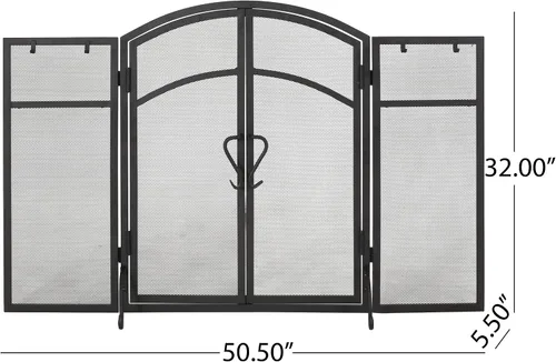 Miniatura 5 de Christopher Knight Home Darlene - Pantalla plegable de hierro moderno para chimenea con puerta y herramientas, color negro mate