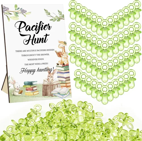 Miniatura 31 de Thyle Juego de 51 piezas de chupete de caza para baby shower, incluye signo de caza y 50 chupetes acrílicos para decoración de juegos de baby Rosa