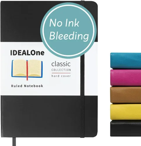 Miniatura 11 de IDEALOne Cuaderno de cuero de tapa dura forrado, A5 (5.7 x 8 pulgadas), cuadernos de diario con rayas universitarias, 160 páginas, papel grueso