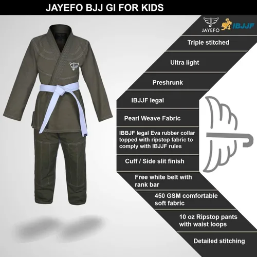 Miniatura 2 de Jayefo Niños brasileños JIU Jitsu GI para niños y niñas IBJJF Legal BJJ Ligero Suave Presencogido Grappling Niños Jóvenes MMA