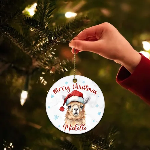 Miniatura 5 de Hyturtle Adorno de Navidad personalizado para amantes de las llamas, adorno de cerámica con nombre personalizado de llama, regalos lindos