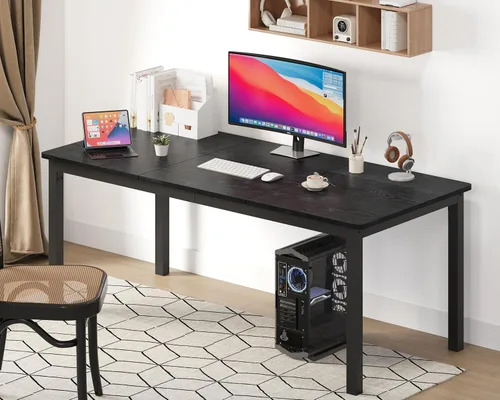 Miniatura 7 de GarveeHome Mesa de comedor industrial de 70.8 pulgadas para 6, mesa de comedor larga de madera con diseño de mortaja y espiga, mesa de cocina