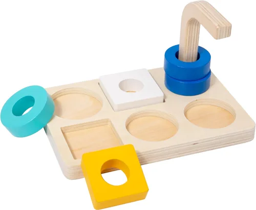Miniatura 5 de Adena Montessori Anillo de apilamiento y clasificación de madera, anillos de madera en clavija, coloridas 5 formas en clavija curvada, variación
