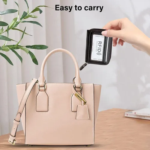 Miniatura 34 de Tarjetero RFID de bolsillo con ventana para ID, piel genuina, S, Negro