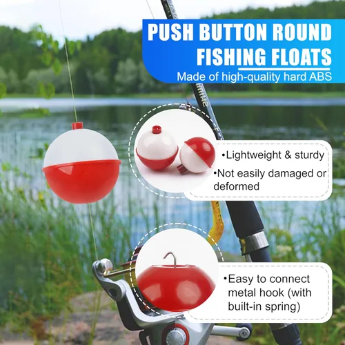Miniatura 2 de AGOOL Fishing Bobbers Set Snap Hard ABS on Red/White Fishing Floats Bobbers Push Button Round Buoy Floats Tackle Accessories