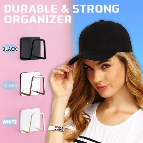 Miniatura 6 de Perchero para organizador de sombreros de pared (paquete de 6), estantes de metal para gorras de béisbol, ganchos adhesivos para sombreros