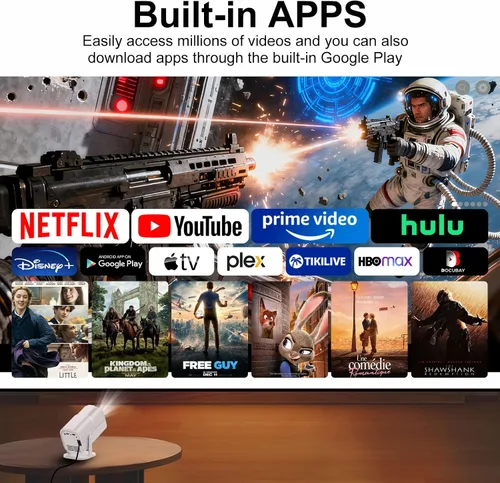 Miniatura 2 de Aplicaciones integradas y wifi: proyector con wifi y Bluetooth, proyector para dormitorio, compatible con 4K, proyector portátil, Keystone