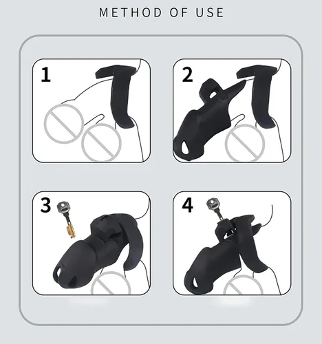 Miniatura 4 de Jaula de castidad de silicona para hombres, dispositivos de castidad negra, diseño de cerradura, jaula de castidad pequeña, jaula de pene masculino