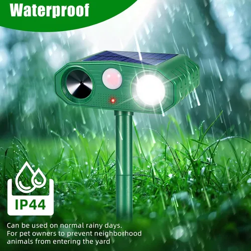 Miniatura 5 de Repelente solar ultrasónico de animales, repelente de gatos al aire libre con sensor de movimiento, repelente ultrasónico de gatos, repelente