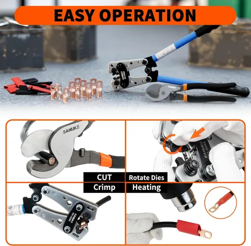 Miniatura 9 de Sanuke Kit de herramientas de crimpado de cables de batería con cortador de cables, engarzadora de alambre de cobre para AWG 8-1/0, 12 terminales