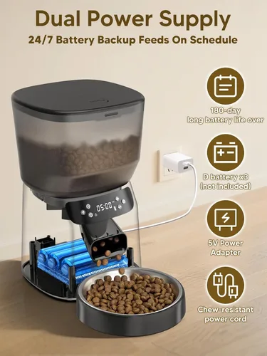 Miniatura 2 de Alimentador automático para gatos y fuente de agua, dispensador de alimentos secos para gatos con temporizador de 4 litros/16 tazas, llamada