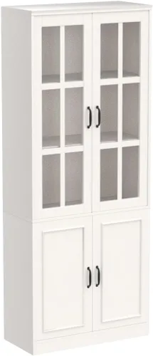 Miniatura 5 de Homsee Estantería alta con 5 estantes de almacenamiento y 2 puertas de vidrio, armario de almacenamiento de madera para oficina en casa, sala