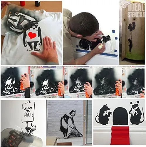 Miniatura 4 de Banksy Stencil - Nola Umbrella Rain Girl Decoración reutilizable para el hogar y pintura artística (XL/17.3 x 30.7 in)