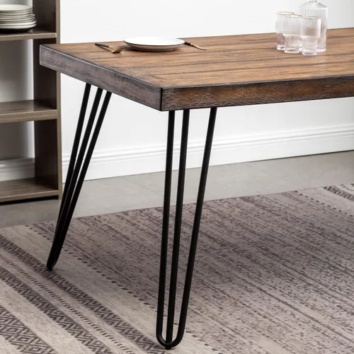 Miniatura 9 de Roundhill Furniture Aryven - Juego de comedor industrial de 7 piezas con mesa rústica de pino oscuro y 6 sillas de piel sintética, color gris