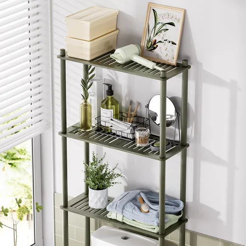 Miniatura 3 de AmazerBath Estante de almacenamiento de bambú sobre el inodoro, estante organizador de baño de 3 niveles sobre el inodoro, estantes de baño