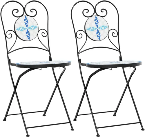 vidaXL Sillas de bistro plegables 2 piezas, silla plegable, silla de comedor bistró para jardín al aire libre, muebles de patio, cerámica azul y