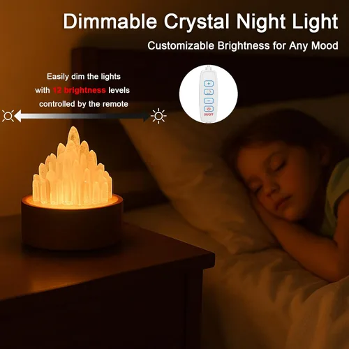 Miniatura 3 de Lámpara de cristales curativos con base de luz de madera, lámpara de noche de cuarzo transparente, lámpara de ambiente de cristal curativo natural