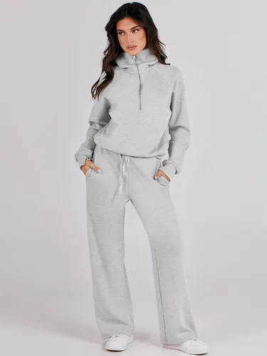 Miniatura 9 de LOGENE Conjunto deportivo de 2 piezas para mujer, sudadera con media cremallera y pantalones deportivos de pierna ancha, trajes de otoño 2023