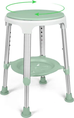 Miniatura 9 de Silla de ducha para ducha interior, taburete de ducha giratorio sin herramientas con bandeja de almacenamiento, silla de bañera ajustable y taburete