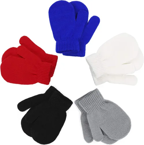 Boao 5 pares de guantes de punto elásticos para niños y niñas guantes cálidos de invierno para niños y niñas