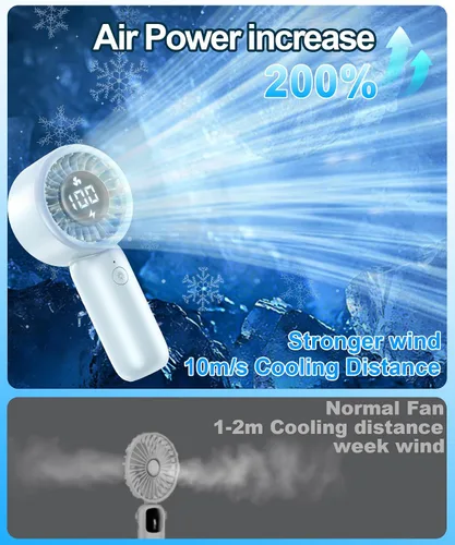 Miniatura 3 de Ventilador turbo portátil de mano con pantalla LED, refrigeración turboalimentada de 32 pies, larga duración, 5 velocidades de 4 onzas, ligero