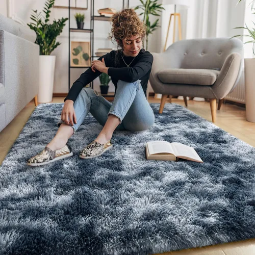 Miniatura 10 de EVOIONOS - Alfombra redonda gris para dormitorio, 5x5 pies; alfombras circulares suaves y esponjosas para sala de estar, alfombras de felpa peludas