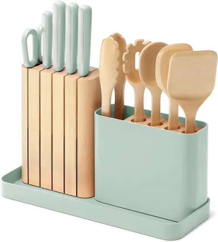 Caraway Juego de Preparación de Cocina de 14 Piezas - Juego de Cuchillos de Cocina y Juego de Utensilios de Madera - Fabricado con Hojas de Acero