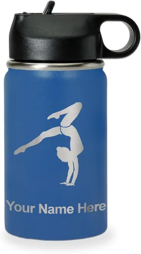 Miniatura 62 de LaserGram Botella de agua personalizada, soporte de mano de gimnasta, acero inoxidable de doble pared aislada al vacío con popote superior, regalo